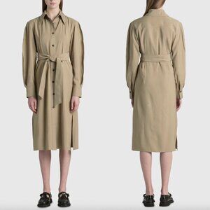 $390 Recto Khaki Biege Balloon Sleeve Rayon Trench Dress size Medium